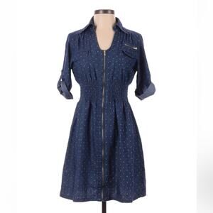 J Gee denim polka‎ dot zip up shirt dress, size small